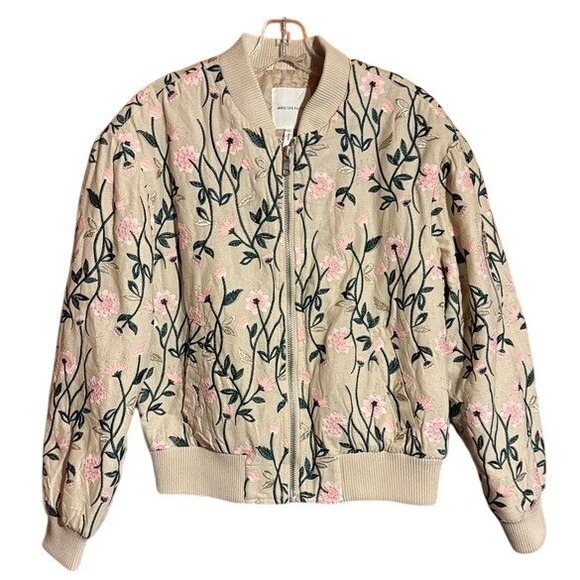 Avec Les Filles Jackets & Blazers - Avec Les Filles Pastel Floral Embroidered Bomber Jacket Beige Pink Women NWT SM